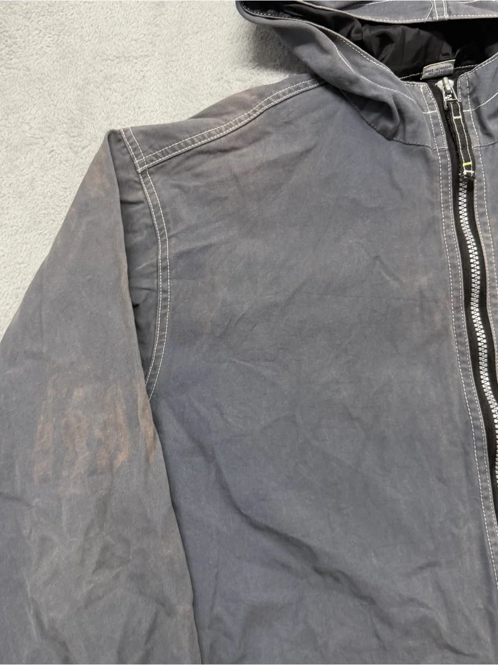 Vtg Gray Faded Hooded Jacket Gorpcore Workwear Utility Zip Russia Made Men’s L